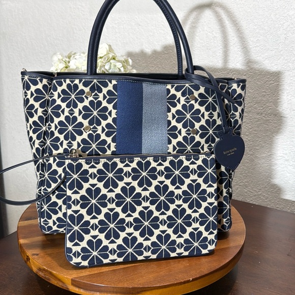 Kate Spade Flower Jacquard Stripe Everything Medium Tote Blue Multi. - Picture 2 of 14